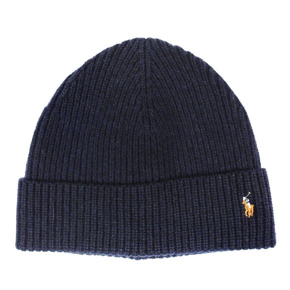 NWT Polo Ralph Lauren Multi Color Pony Beanie Skull Hat Wool Blend Dark Navy